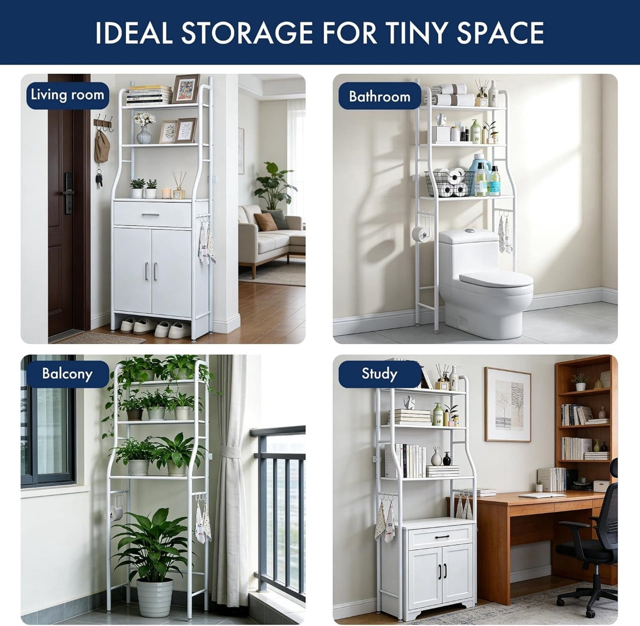 3-Tier Over the Toilet Storage Shelf, Metal Bathroom Shelves Over the Toilet Bathroom Organizer, No Drill Space Saving Toilet Rack