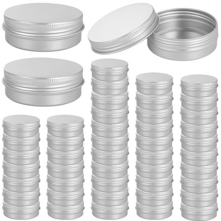 2oz Aluminum Tin Jars with Lids, 48PCS Packaging Containers for Tea, Refillable Round Cosmetic Cans for Creams, Salves, Ointments, Balms, Lotions
