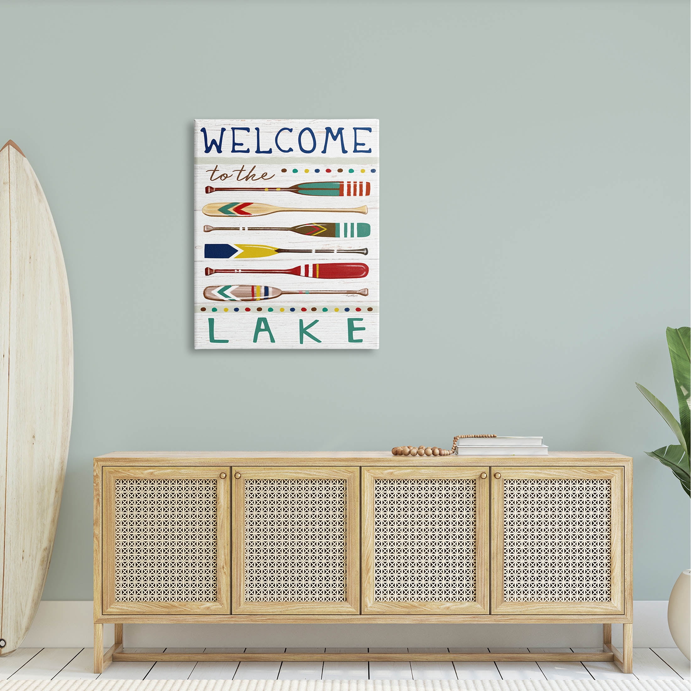 Stupell Industries Lake Welcome Sign Striped Oars Graphic Art Gallery Wrapped Canvas Print Wall Art, Design by Elizabeth Tyndall
