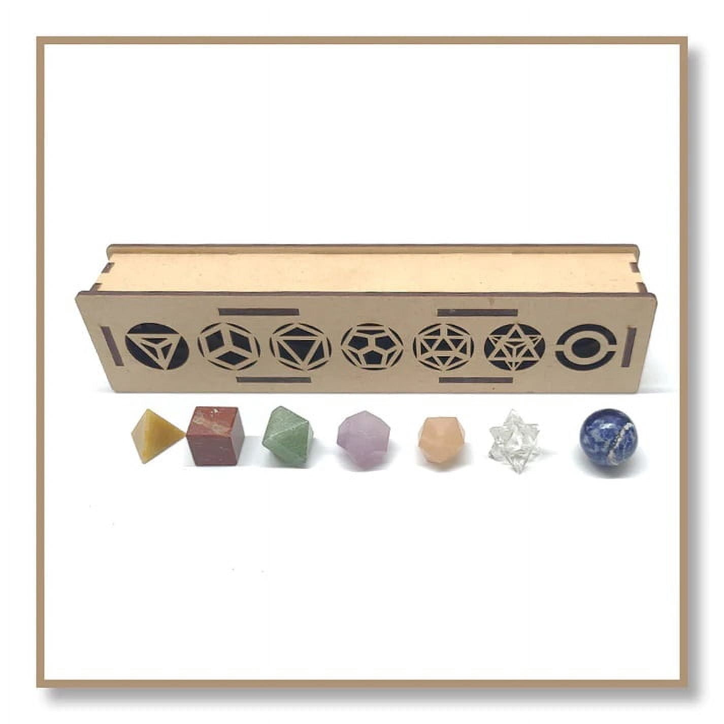 7 Chakra Sacred Geometry Set Platonic Solids Shungite Gemstone Crystal Geometry Set 7 Pcs Geometry Beautiful Gift with Wooden Box 15-20MM