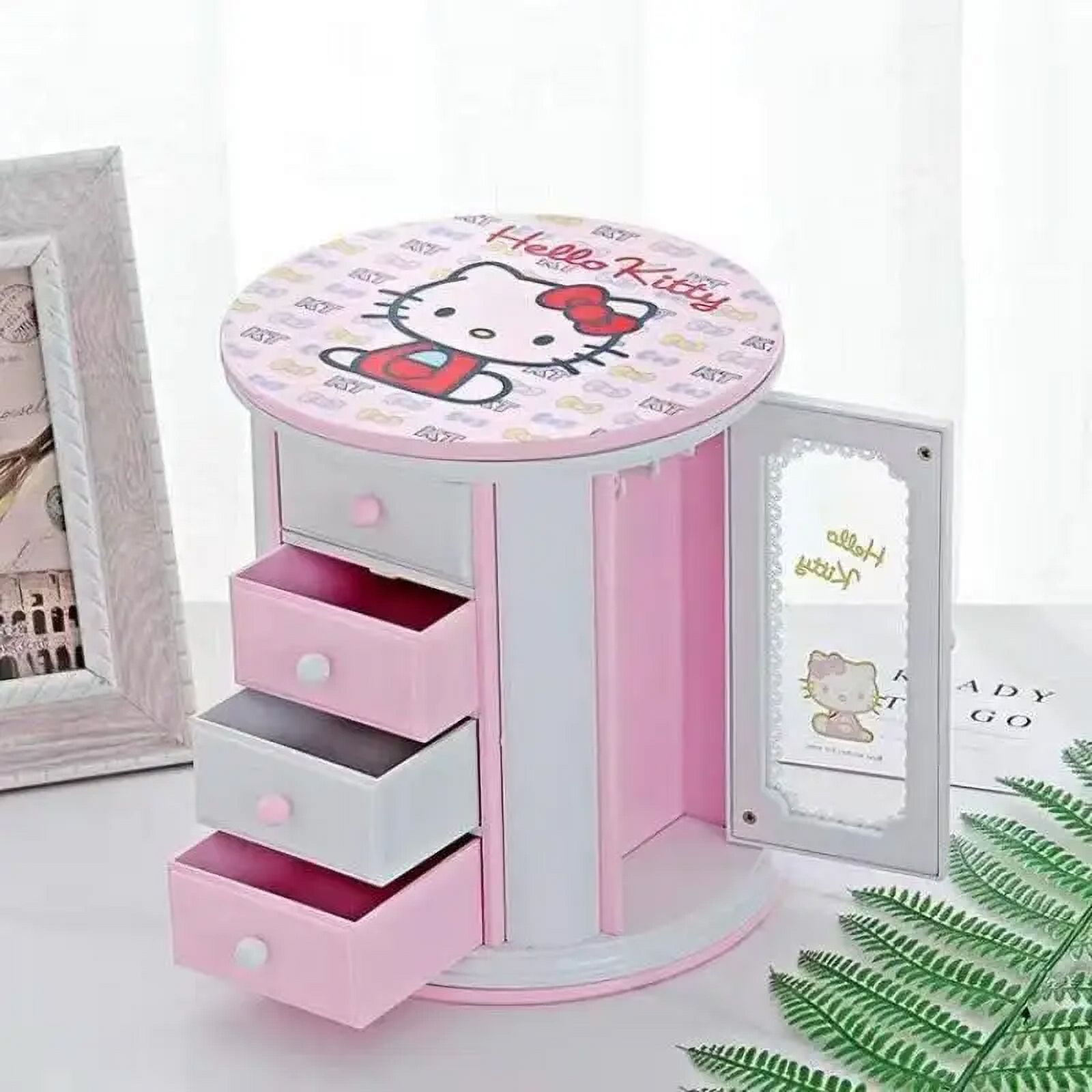 Sanrios Hello Kitty Music Box Drawer Mirror Anime Closet Dressing