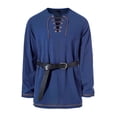 thumbnail image 3 of IYTR Mens Medieval Lace Up Long Sleeve Tunic Tops V Neck Strap Matching Belt Vintage Casual Shirt (Navy,XL), 3 of 8