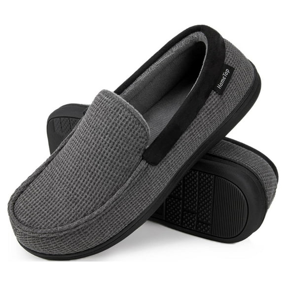 HomeTop Men's Comfort Memory Foam Moccasin Slippers Breathable Cotton Knit Terry Cloth House Shoes