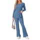 thumbnail image 2 of Conjunto de lounge de punto acanalado para mujer INSPIRE CHIC, con top de mangas largas y pantalones, conjunto de pijama de dos piezas, tamaño XS, color azul, 2 of 5