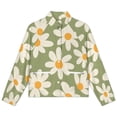 thumbnail image 4 of Jackets for Women Winter Coat Jackets Flannel Stand Collar Jacket(Green Background Daisy Flower Pattern,Size:S-4XL), 4 of 7