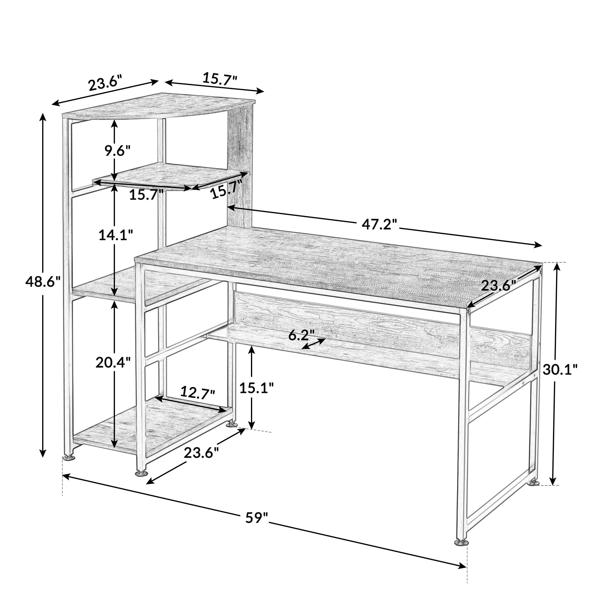 Buy AUKFA Computer Desk with 4Tier Storage Shelves 59 inch Modern