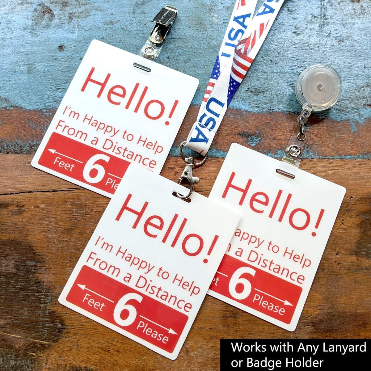 Bulk 25 Pack - Social Distancing Badge Buddies - Extra Large 6 Feet Distance Buddy Badges with I'd Clip - Individual Sign for Essential Employee or Health Care Worker by Specialist ID (Red/White)