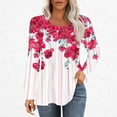thumbnail image 2 of Womens tops Fall Casual Loose fitting Pleated Round Neck trendy floral Print Long Sleeve Round Neck flowy T-shirt tunic Tops,Hot Pink,XL, 2 of 5