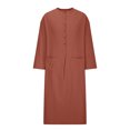 thumbnail image 3 of Womens Fashion SSAAVKUY Men's Long Sleeve Loose Fit Buttons V-Neck Linen Kaftan Thobe Long Dress with Side Pockets Orange 12, 3 of 4