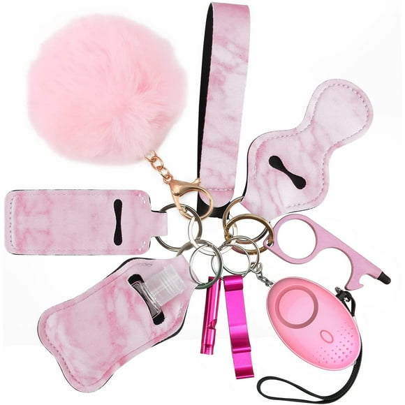 IFENG Safety Keychain Set for Women, 10 Pcs Safety Keychain Accessories, Self Defense Keychain Set with Personal Alarm, Pink