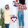 thumbnail image 5 of Hovilon Independence Day Wreath - USA Patriotic Heart Star Wall Decor, Red White Blue Pom Pom Door Hanging, 4th of July Memorial Day Party Centerpiece, American Flag Inspired Home Ornament, 5 of 7