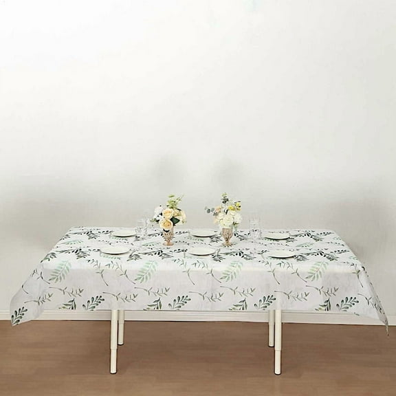 Balsa Circle 60x102 in White Green Rectangular Tablecloth Olive Leaves Print Party Events Decorations Supplies