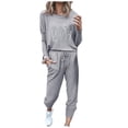 thumbnail image 5 of Ecqkame Tracksuits For Women's Set Clearance Women Fashion Solid Pullover Long Sleeve Bandage Loose Pants Sweatsuits Gray M, 5 of 5