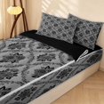thumbnail image 2 of Erosebridal Gothic Damask Zipper Full Size Comforter Sets with Fitted Sheet and 2 Pillowcases, Southwestern Blossom Zipper Bedding Set, Black Light Gray, Black Reversible, 2 of 7