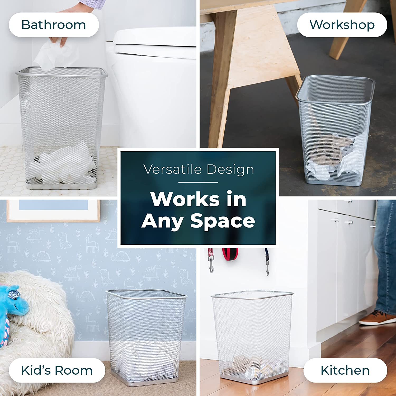 Buy Greenco, Silver Mesh Metal Trash Can Wastebaskets, Square, 6 Gallon