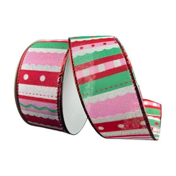 Jascotina, Inc. 1.5 Inch Whimsy Stripe Wired Ribbon, Pink
