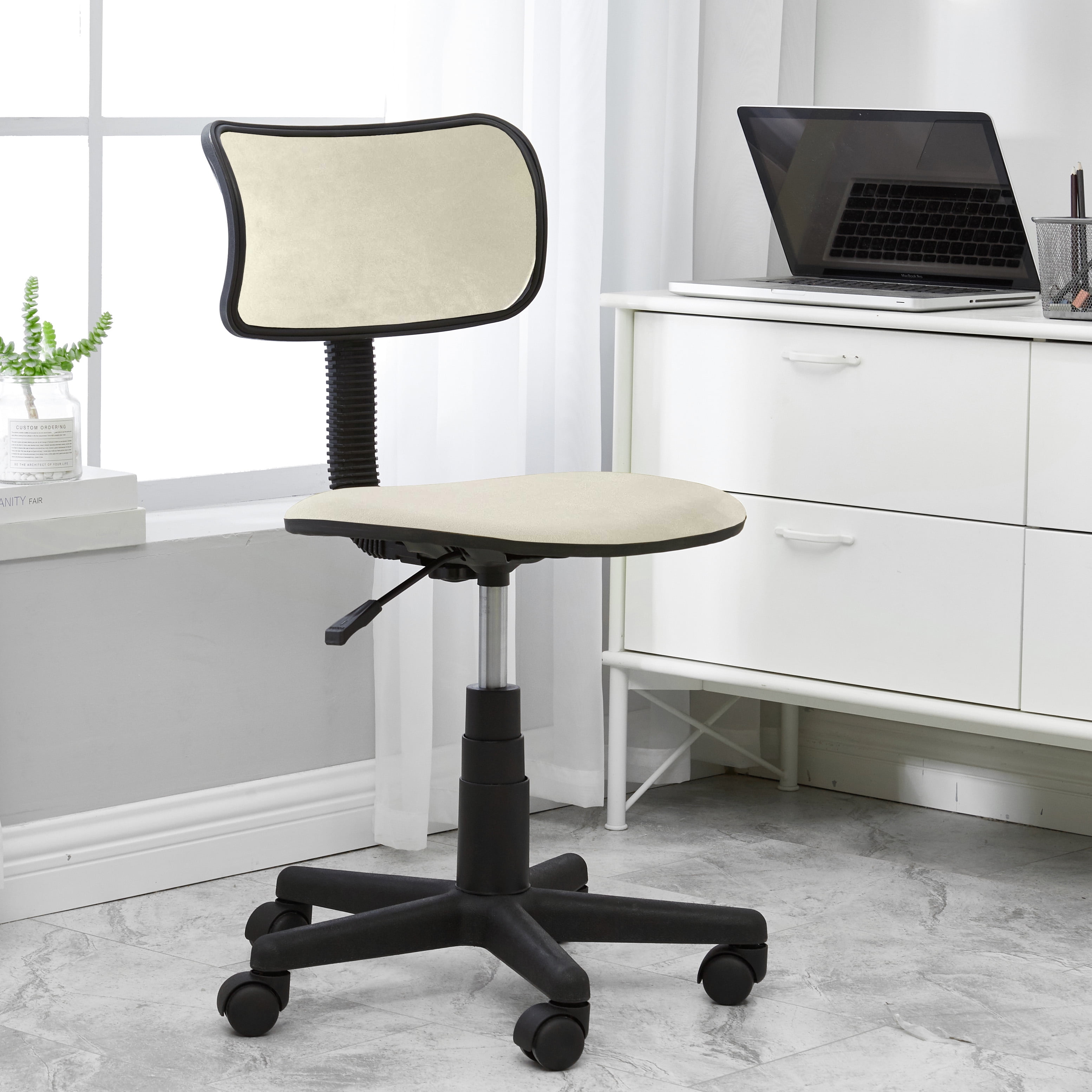 Buy Urban Shop Crushed Velvet Swivel Chair with Gas Pump, Ivory Online