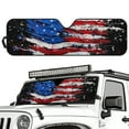 thumbnail image 2 of Jeiento American Flag Windshield Sun Shade Compatible with Wrangler JK JKU TJ 1997-2018, Foldable Windshield Sunshade Sun Visor Blocks UV Rays, 2 of 6