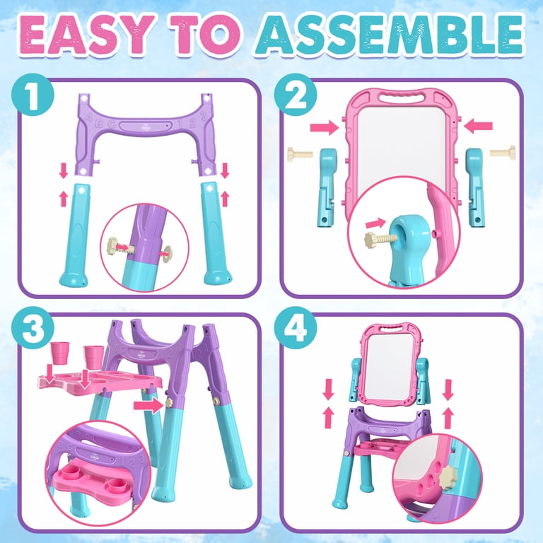 KWANITHINK 4-in-1 Rotatable Kids Art Easel, Pink photo 7