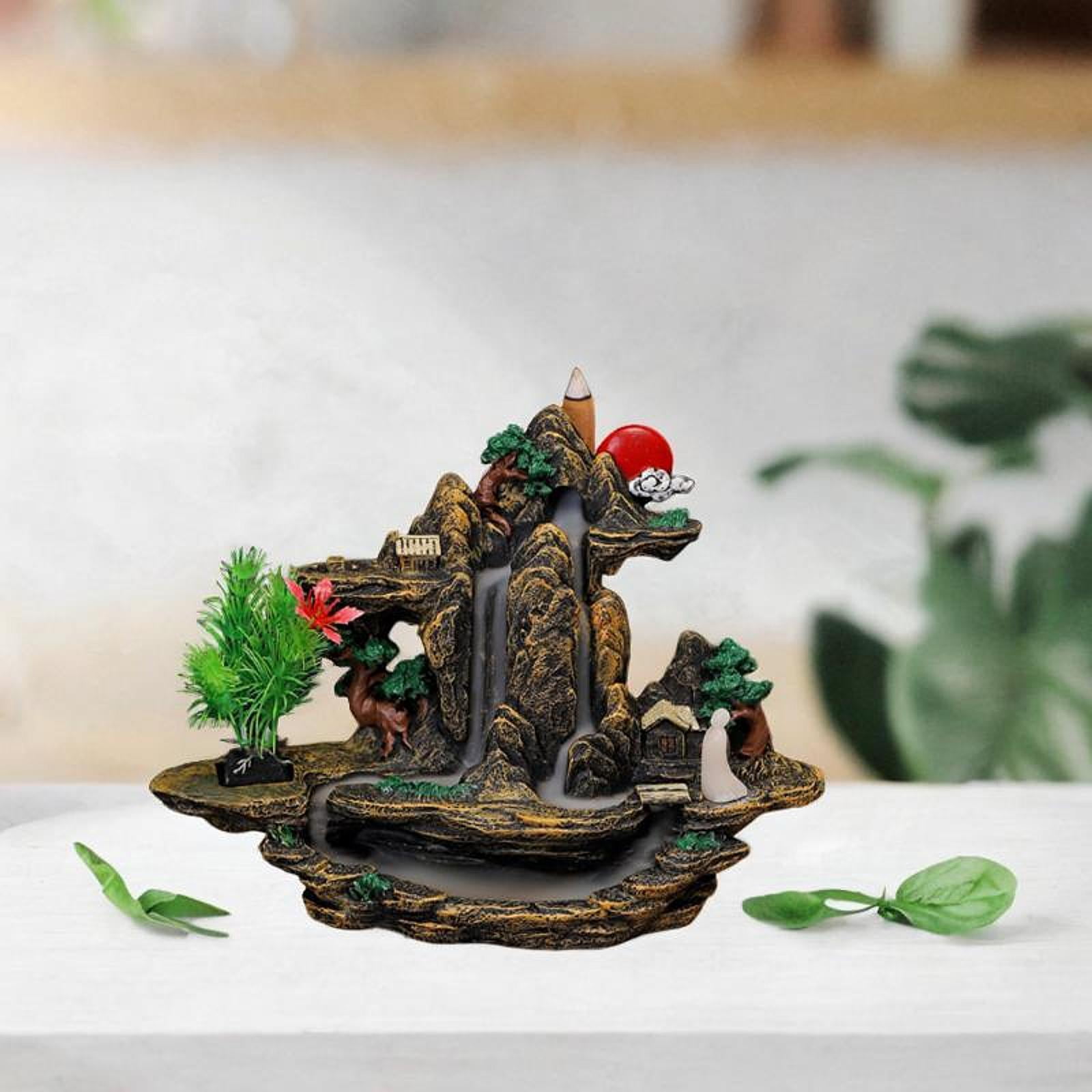 TISHITA Mountain Waterfall Backflow Incense Burner Table Ornament Incense Holder Feng Shui Ornament for Temple Office Yoga Meditation A