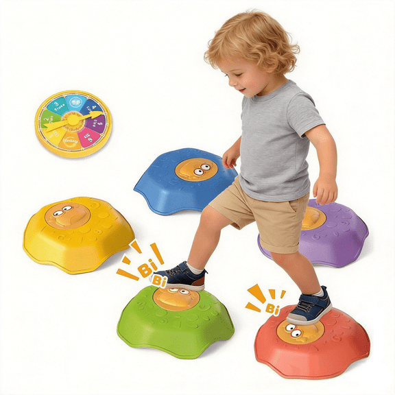 Richgv Stepping Stones for Kids with Sound Effects, 5PCS Non-Slip Sensory Toys for Toddler 3-5, Indoor Outdoor Balance & Coordination Toy