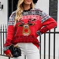thumbnail image 2 of IROINNID Ugly Sweater for Women Christmas Reindeer Funny Print Warm Holiday Xmas Party Pullover Fleece Sweater,Red, 2 of 7