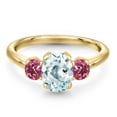 thumbnail image 3 of Gem Stone King 1.70 Ct Sky Blue Aquamarine Pink Tourmaline 18K Yellow Gold Plated Silver Ring (Size 5), 3 of 6