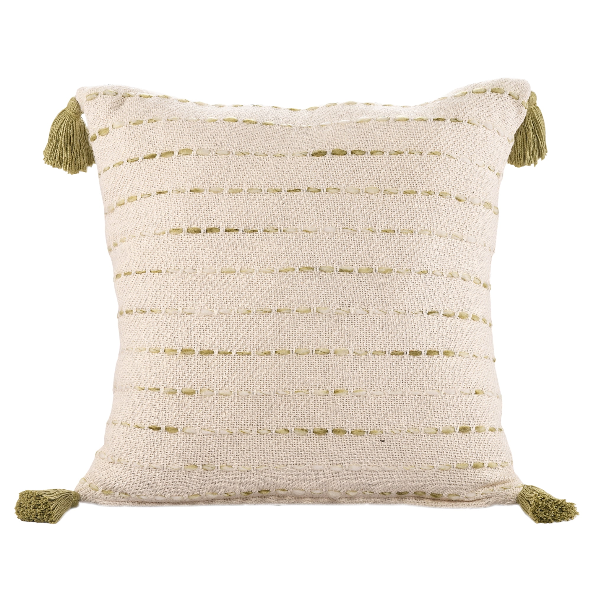 Ox Bay Melanie 20" x 20" Green Striped Cotton Blend Reversible Adult Decorative Throw Pillow