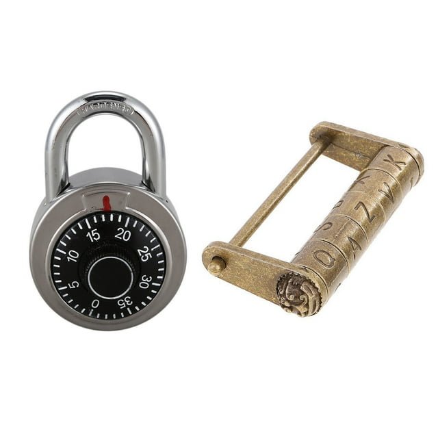 1Pcs Round Fixed Dial Combination Padlock Defender 50Mm & 1Pcs Antique Chinese Style Lock Password Locks for Drawer,1 * Round turntable password padlock 1 * Letter password padlock