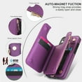 thumbnail image 3 of Compatible with iPhone 16 Pro Max Crossbody Wallet Phone Case,RFID Blocking PU Leather Shockproof Phone Case Women Men Kickstand flip Back Wrist Strap Zipper Credit Card Holder Slots,Darkpurple, 3 of 8