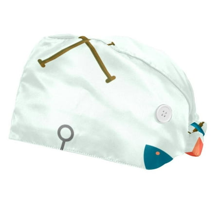 

2PCS Working Cap with Buttons and Sweatband Adjustable Tie Back Hats Bouffant Caps Anchor Scrub Turban Hat