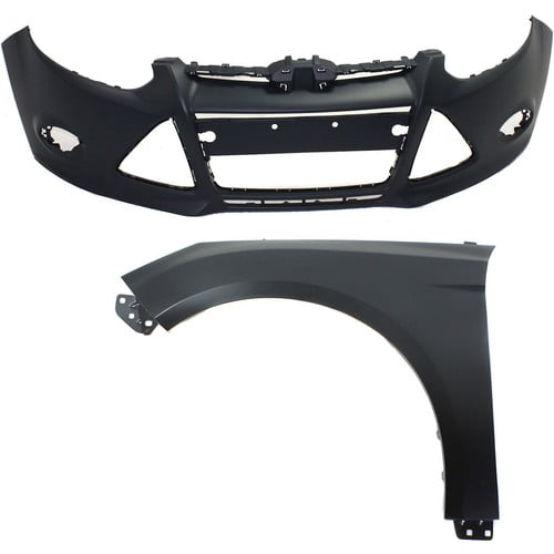 Bumper Cover Kit For 2012-2014 Ford Focus Front 2pc Primed with Fender