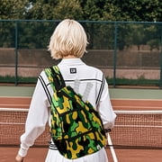 Pickleball Bag with Padded Back, Camouflage Yellow Multi-Compartment Paddle Backpack, Lightweight Nylon Sports Bag for Men & Women