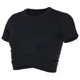 thumbnail image 2 of Hauts Courts à Col Ras du Cou pour Femmes, Col Ras du Cou Croisé, Manches Courtes, Chandails de Sport pour Yoga, Mise en Forme, Course, Camisoles, 2 of 9