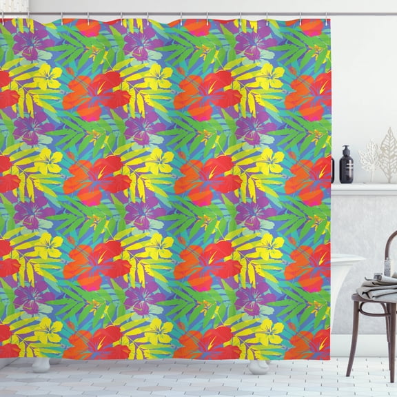 Ambesonne Luau Shower Curtain, Abstract Vibrant Hibiscus, 69"Wx70"L, Multicolor