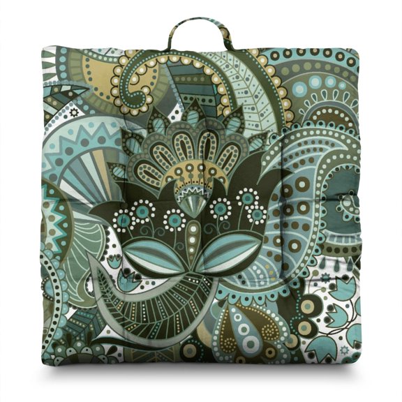 Exotic Tribal Floor Cushion - Thick & Supportive Zabuton Pillow with Vibrant Paisley Boho Design, Perfect for Cross-Legged Sitting