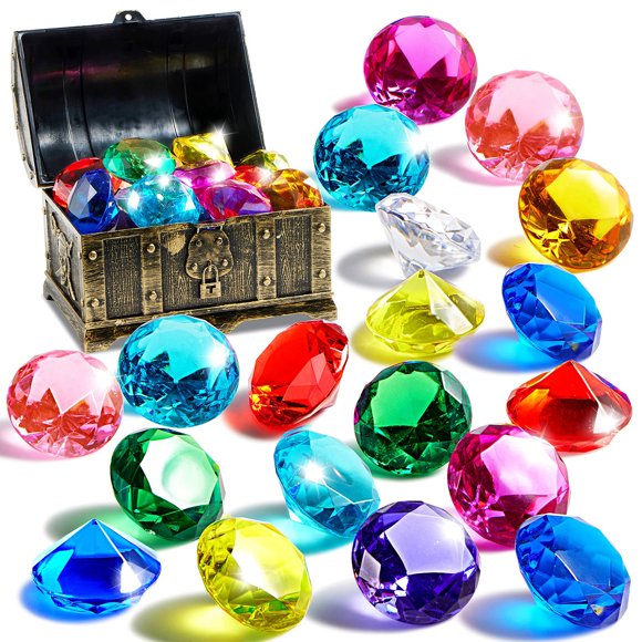 Home Decoration Sloosh Diving Gems Pool Toys 16 Big Colorful Diamond With Chest Swim Dive Toy For Kids Underwater Gemstone Swimming Training Gift Water Toys Pool Games(Gold)