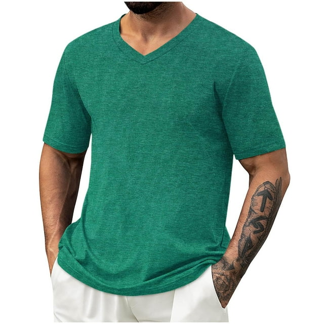 Erwazi Mens T Shirts Summer V Neck Short Sleeve Solid Color Soft Casual Basic Tee