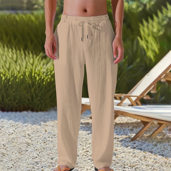 Blmnix Travel Pants Pants for Men Baggy Palazzo Beach Pants Pants Yellow Full Low Waisted Straight-Leg Casual Pants for Men,M