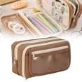 thumbnail image 2 of Pencil Case Large Capacity Pencil Pouch Aesthetic Pencil Box for Office Stationery Organizer, 8.46x3.35x4.92" Pencil Case, Large Storage Organizer for Stationery,Pencil Pouch with Zipper,Brown, 2 of 9