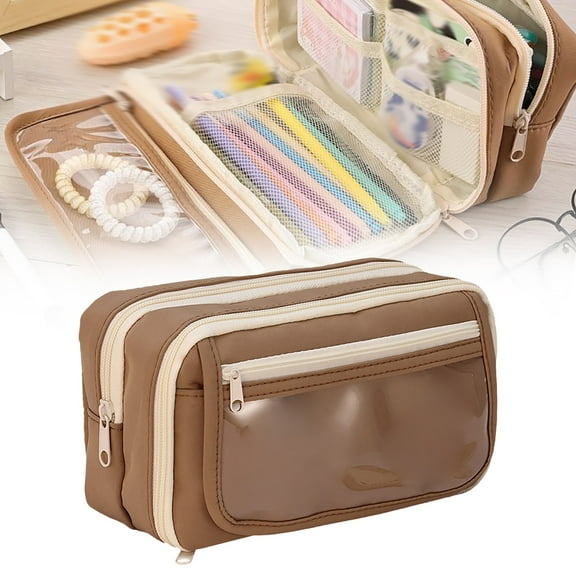 Pencil Case Flip Cover Large Capacity Aesthetic Pencil with Sturdy Zipper Mesh Stationery Organizer Pen with Compartments for College Travel for Women Menlarge Capacity Transparent Pencil Case A