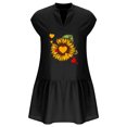 thumbnail image 5 of Robes en Lin d'Été pour Femmes Manches Courtes Décontractées Robe Courte Ample Col en V Imprimé Tendance T-Shirts Fluides Robe A1, 5 of 5