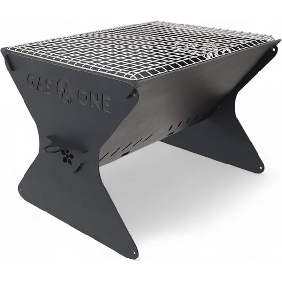 GasOne 15” Portable Charcoal Grill – Foldable BBQ Grill – Camping Grills for Backyard, Bonfire, Patio – Heavy-Duty Portable Fire Pit – Camp Cooking Gear