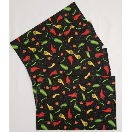 

Hot Peppers Placemats by Penny s Needful Things (Round - Set of 8) (Quilted Hunter Green)