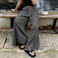 thumbnail image 5 of JULMCOMO Palazzo Pants for Women Striped Elastic Waisted Flowy Oversized Wide Leg Pants Full Floor Length Resort Baggy Trousers with Pockets Black 2XL, 5 of 6