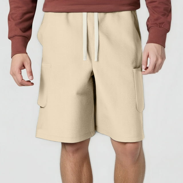 TINZ Mens Casual Mid Waist Pant Short Cargo Pant Solid Splice Pocket Drawstring Shorts Fashion Solid Color Loose Pant Short Shorts for Men Athletic Shorts Running Men