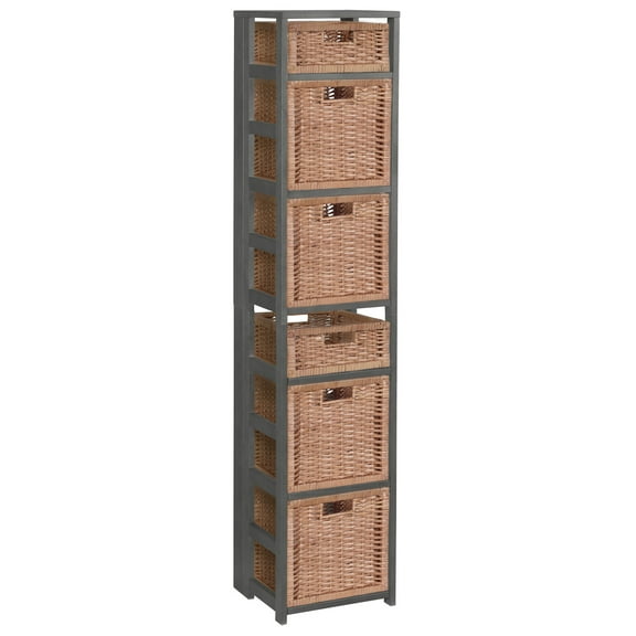 Niche Regency Flip Flop 67 in. Square Folding Bookcase with Wicker Storage Baskets- Grey/Natural
