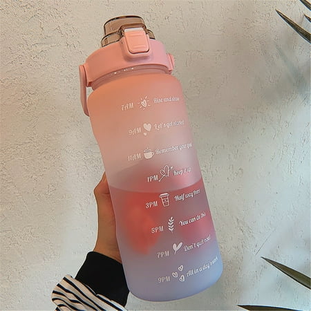 

STEADY 2L Sports Straw Water Bottle With Stickers Portable Large Capacity Fitness Bike Cup Summer Ice Cold Water Jug With Time Marker - Pink