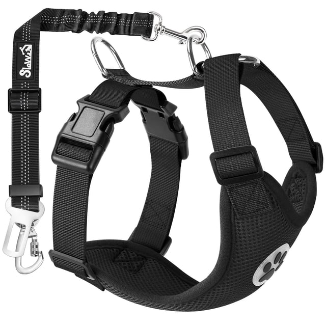 Arnés de cinturón de seguridad para perros SlowTon ajustable y transpirable negro M