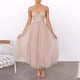 thumbnail image 2 of Vestido de noche sexy de malla con tirantes para mujer - Vestido de fiesta formal con cintura alta - Estilo europeo americano, 2 of 8